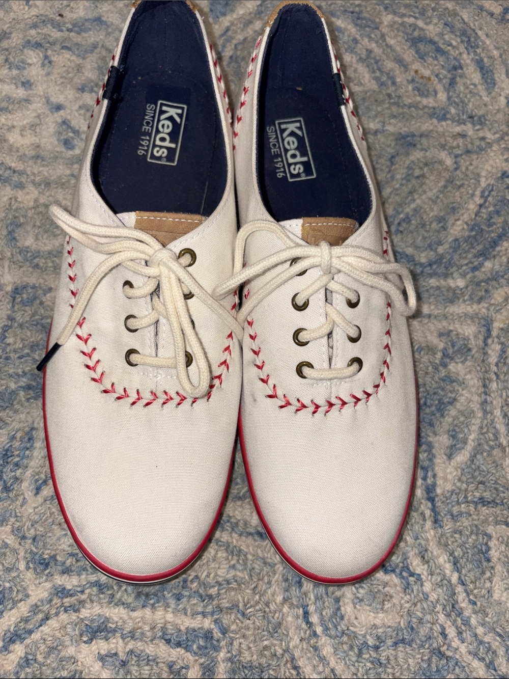 Keds Women’s White Canvas Sneakers with Red Stitching and Trim